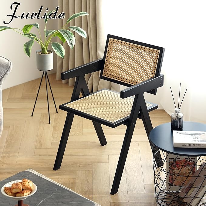 Rattan Dining Chairs Set of 2, Modern Mid Century Dining Chairs - Image 4