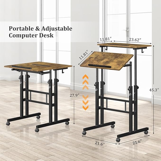 Small Standing Desk with Wheels, Mobile Stand Up Desk, Portable Standing Table - Image 2