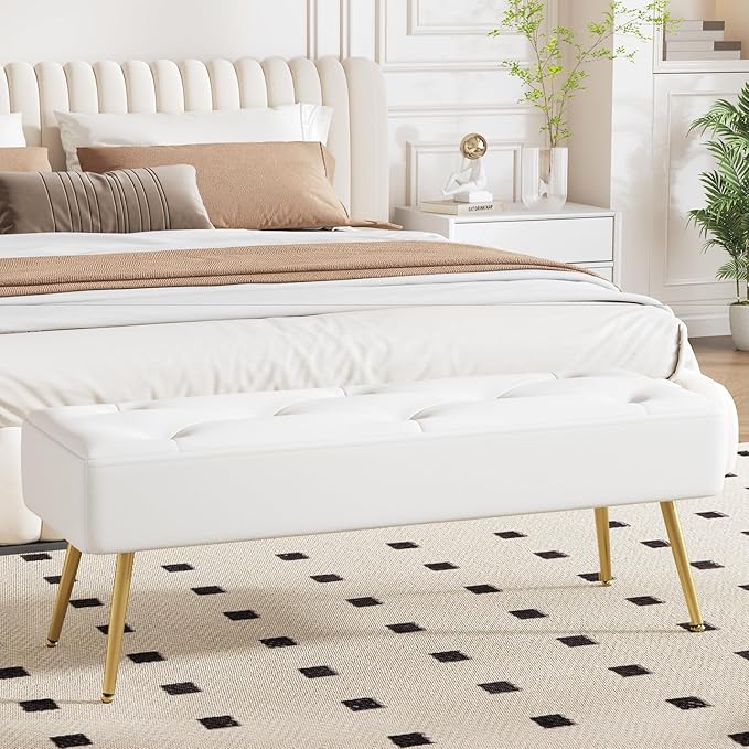 Furniliving Modern PU Leather Benches, Upholstered Tufted Leather Bedroom - Image 3