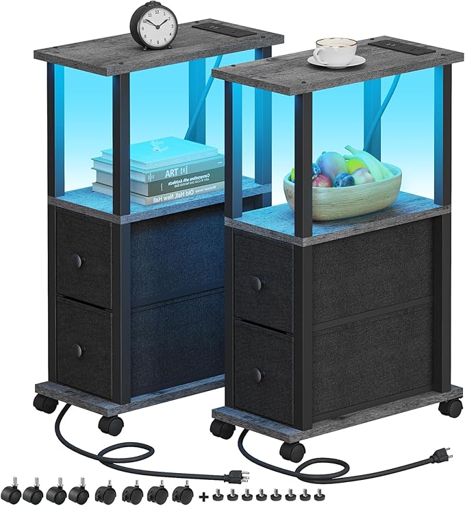TUTOTAK Small Narrow End Tables, LED Side Tables by WelcometotheTUTOTAKHome