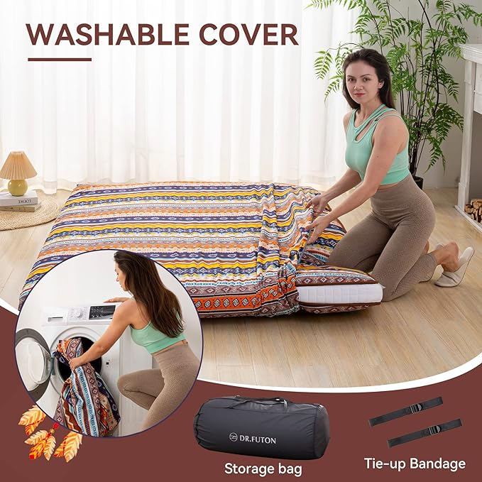 Dr.Futon Japanese Floor Futon Mattress Extra Thick Folding Roll Up Bed Topper - Image 3