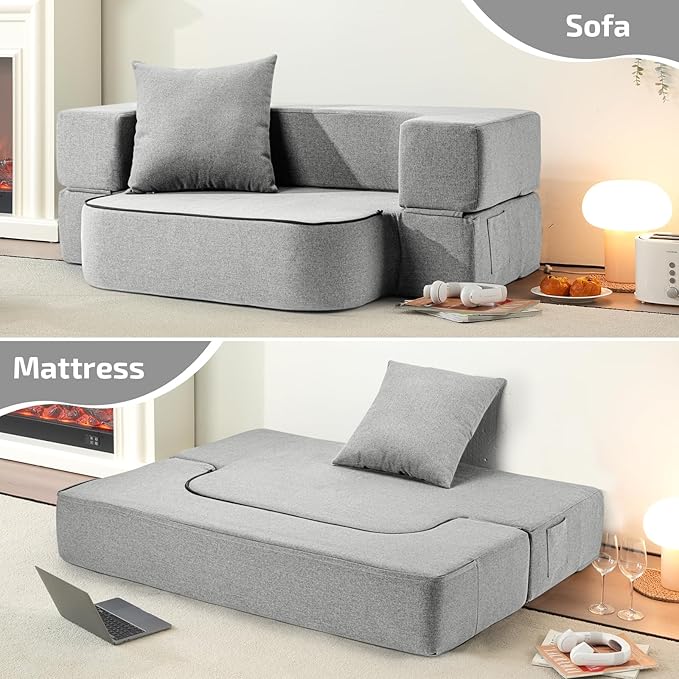 2-in-1 Folding Sofa Bed with Pillow - Image 5