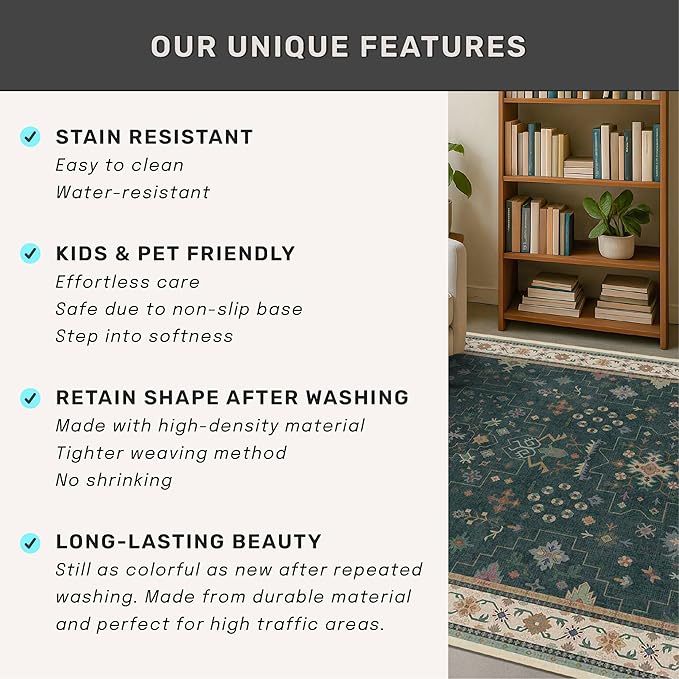 Vintage Dark Green 7x9 Dining Room Rugs - Image 7