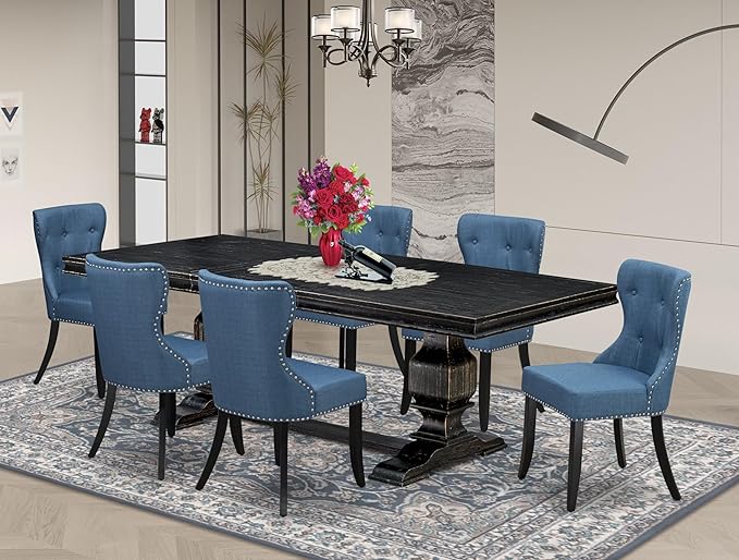 LKSI7-SBB-21-7-Piece Modern Dining Set Consists of a Mid Century Table and 6 by LuxebyEastWestFurniture