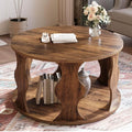 HSH Round Wood Coffee Table, Rustic Brown Circle Center Table by HOMESWEETHOME