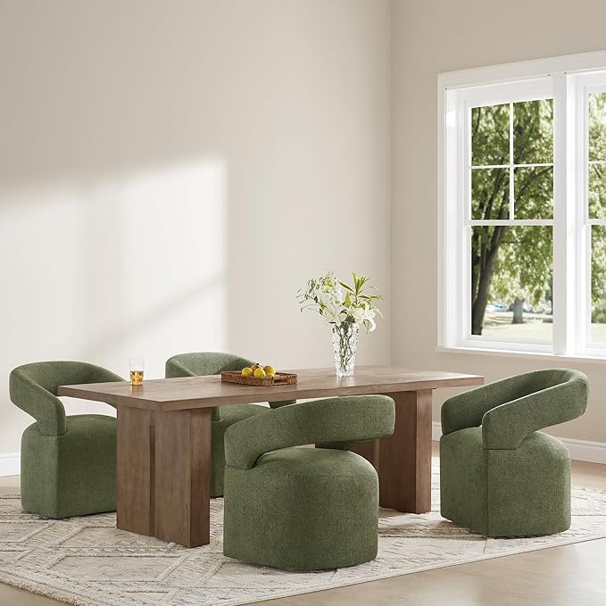 Upholstered Dining Chairs with Removable Casters Barrel Side Armchair with - Image 6