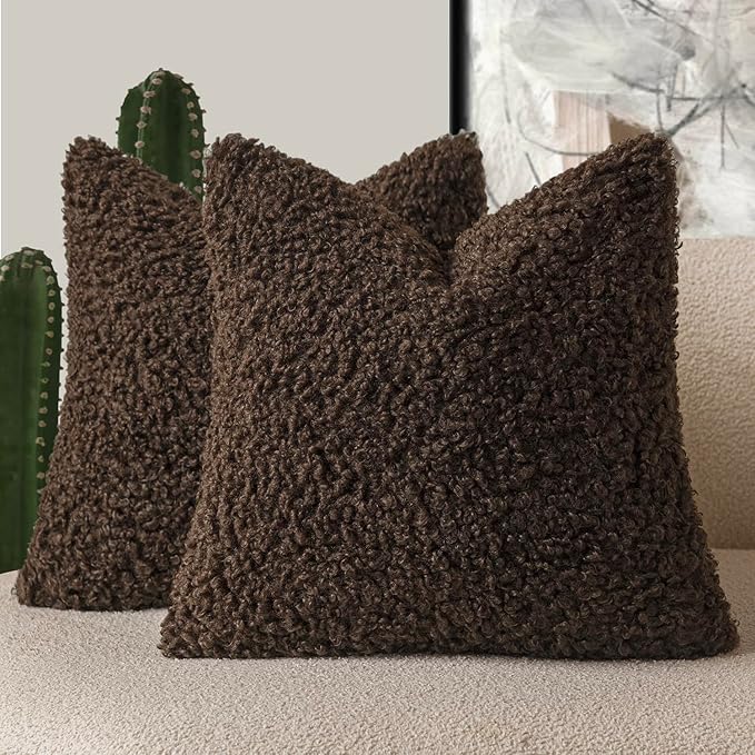 Foindtower 2 Pieces 26x26 Inch Dark Brown, Faux Fur Throw Pillow Cover Accent by Foindtower