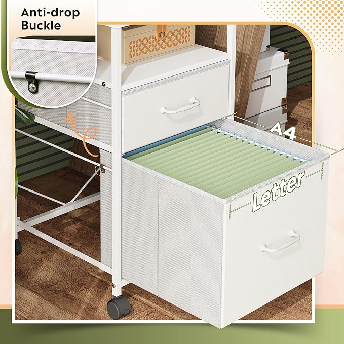 DEVAISE 2 Drawer Fabric Vertical Filing Cabinet, Rolling Printer Stand - Image 4