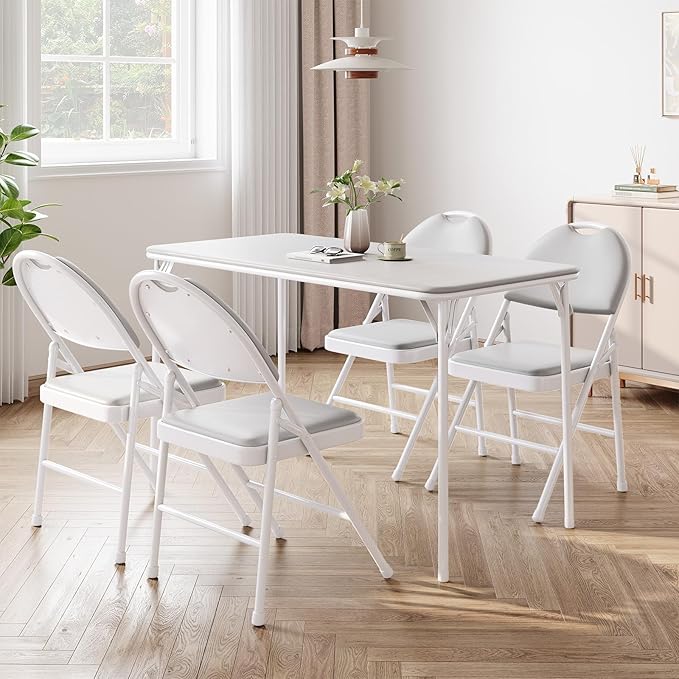 IDEALHOUSE Protable Folding Table and Chairs, 5 Piece Folding Card Table and - Image 3