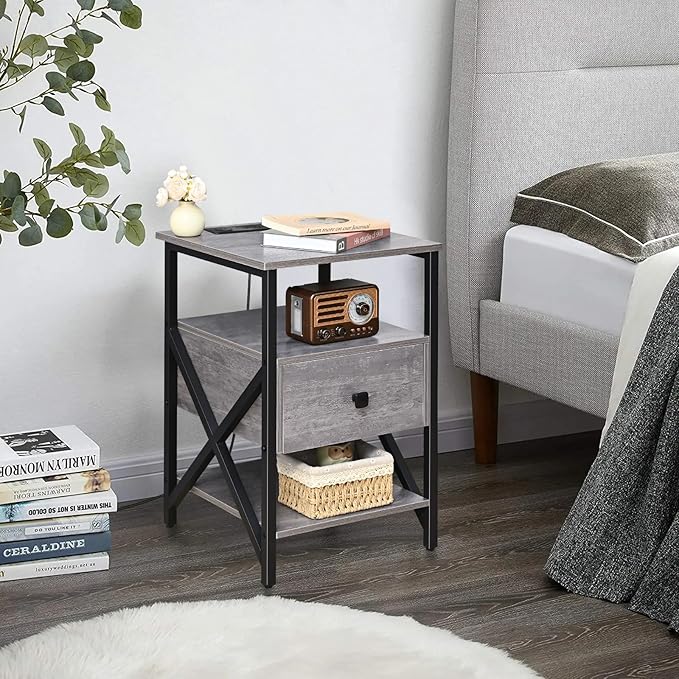 Side Tables with Wireless Charging Station, Side Tables with Wood Drawer - Image 2