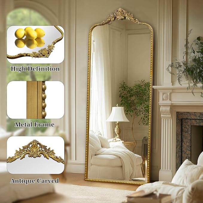 G-LEAF Vintage Baroque Full Length Floor Mirror 75"X30", Victorian Antique - Image 4