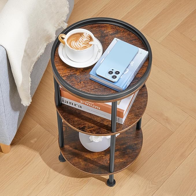 Small Round Side Table for Small Spaces, 3-Tier Round Accent Table Slim Side - Image 8
