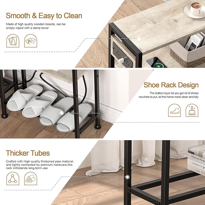 Small Narrow Side Table with Charging Station, Skinny End Table - Image 8