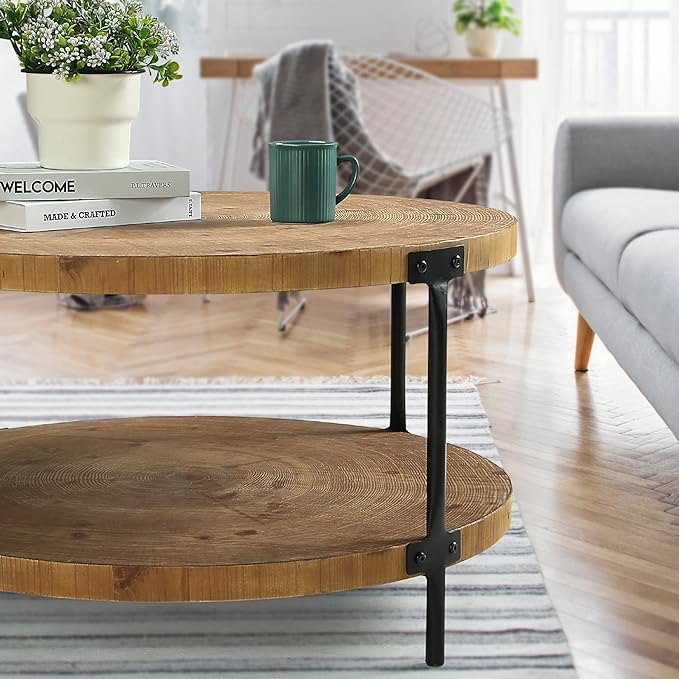 Round Boho Wood Coffee Table - Image 4