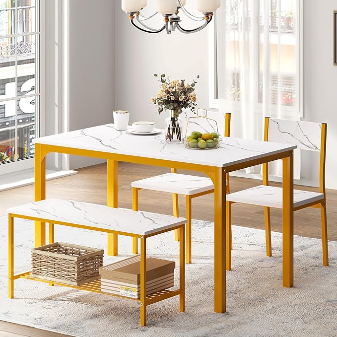 sogesfurniture 4-Piece Bench Style Dining Table Set, 4-Person Space-Saving - Image 2