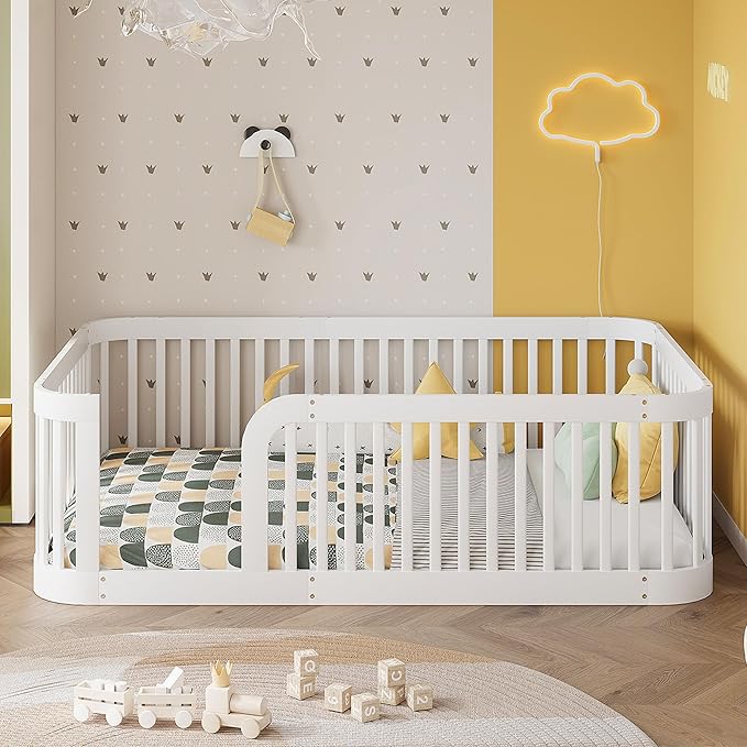 Full Floor Bed with High Fence and Rounded Corner Design, Montessori Floor Bed - Image 2