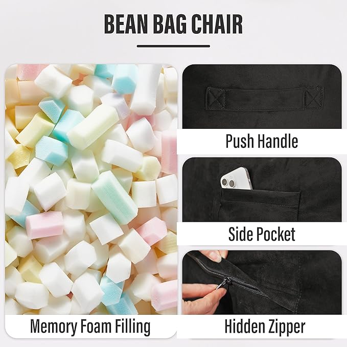 HABUTWAY Bean Bag Chair: Giant 6' Memory Foam Furniture Bean Bag Chair - 6Ft - Image 4