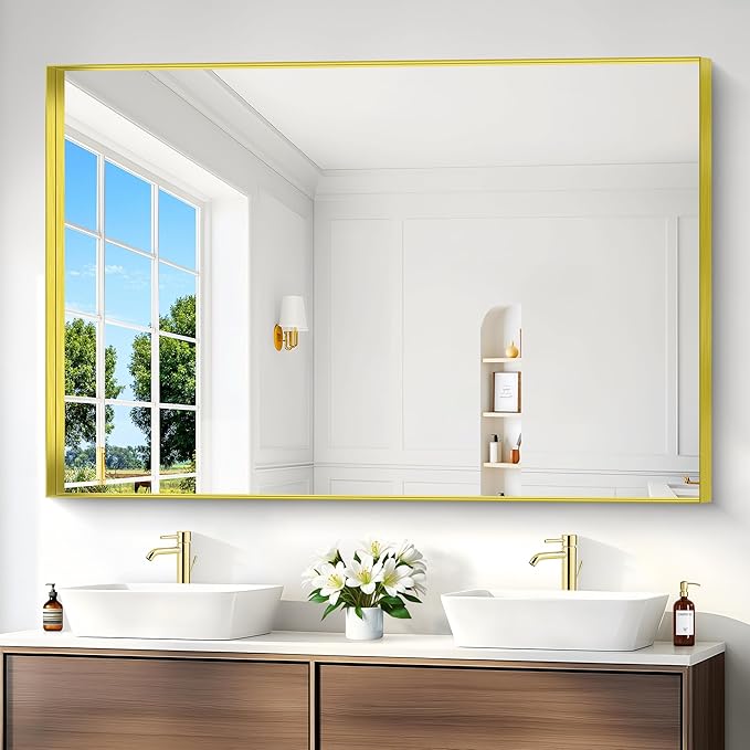 Gold Bathroom Mirror, 60x40 Inch Rectangular Framed Mirror, Large Wall Mounted - Image 2