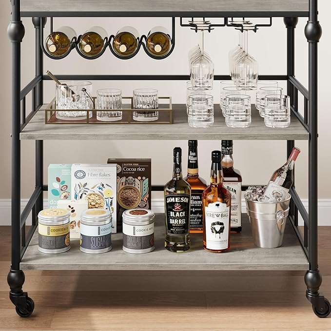 GarveeHome Bar Cart, Bar Carts for The Home, 3 Tier Serving Cart - Image 6