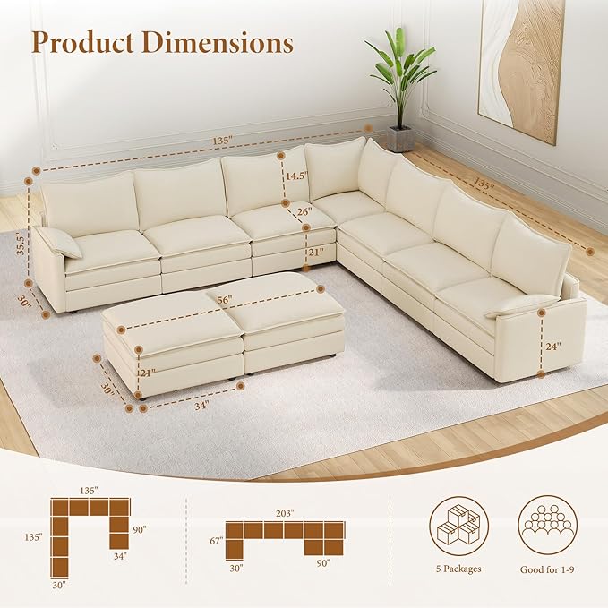 Vesgantti Large Modular Sectional Sofa, Big Comfy Cloud Couch - Image 2