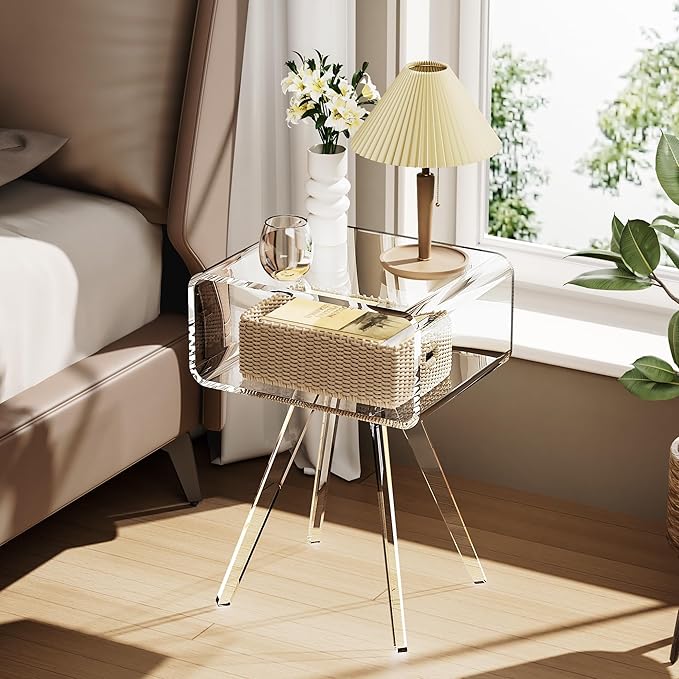Acrylic Side Table, Acrylic Nightstand Bedside Table - Image 4