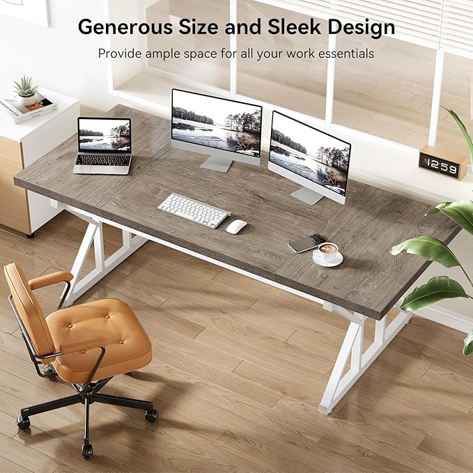 LITTLE TREE 70.8-Inch Large Executive Desk, Modern Computer Office Desk - Image 5