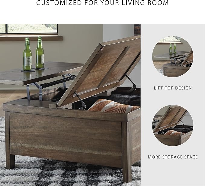 Signature Design by Ashley Moriville Rustic Hinged and Lift Top Cocktail Table - Image 5