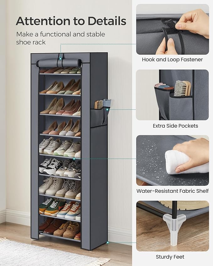 SONGMICS Shoe Rack with Non-Woven Fabric Cover, 9 Tier Storage Shelf - Image 6