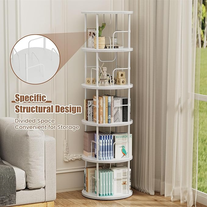 5 Tier Rotating Bookshelf, 360 ° Display Stackable Spinning Bookshelf Tower - Image 3