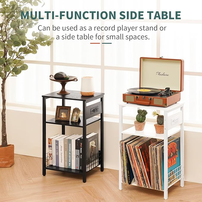 Yoobure Record Player Stand, 3-Tier White Side Table - Image 8