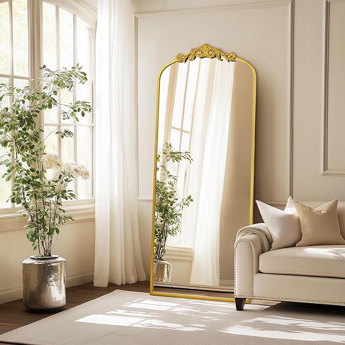 AIXI HOME Antique Gold Arched Full Length Mirror, Baroque Inspired Home Decor - Image 6