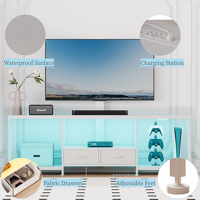 63" W TV Stand with Mount for 55, Entertainment Center with Power Outlet and - Image 6