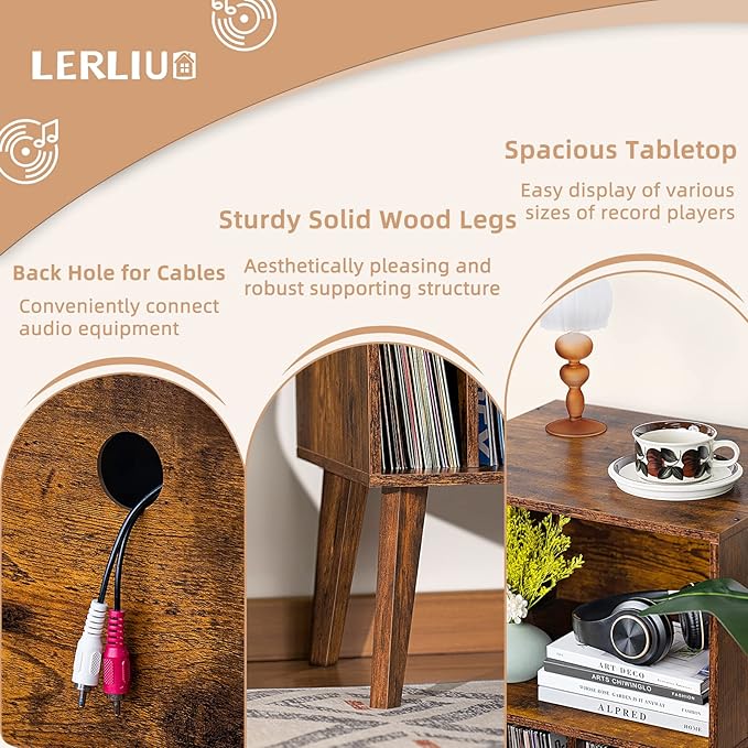 Lerliuo Record Player Stand, Mid-Century Vinyl Storage Cabinet Table - Image 6