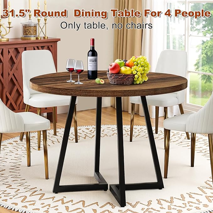 Round Dining Table for 4, 31.5-Inch Farmhouse Dinner Table Wooden Circle - Image 5