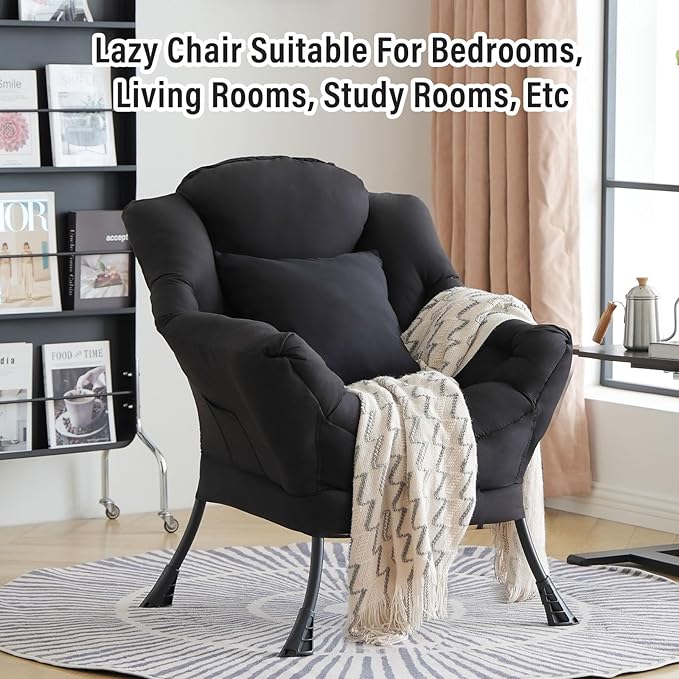 Lazy Chair with Pillow for Living Room, Modern Lounge Accent Chair with Armrests - Image 4