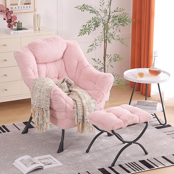 Lazy Chair with Ottoman, Modern Chair with Folding Footrest, Lounge Accent Chair - Image 4