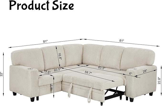 Couch, L-Shaped Sleeper Sofa - Image 2