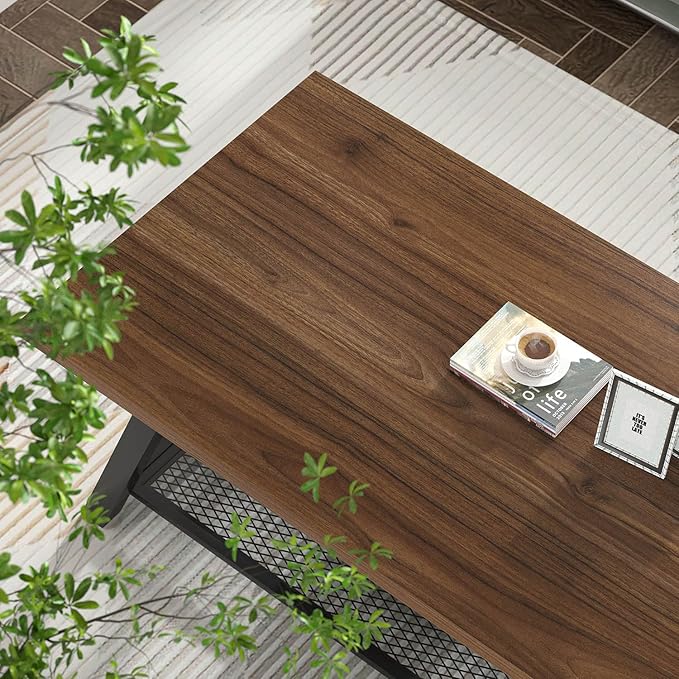 FOLUBAN Modern Coffee Table, Rustic Wood and Metal Center Table - Image 4