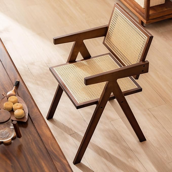 Rattan Accent Chairs, Modern Mid Century Dining Chairs Set of 2, Comfy Armchairs - Image 2