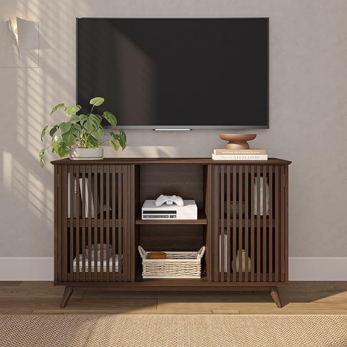 Plank+Beam Mid-Century Modern Wood TV Stand, Solid Wood Entertainment Console - Image 3