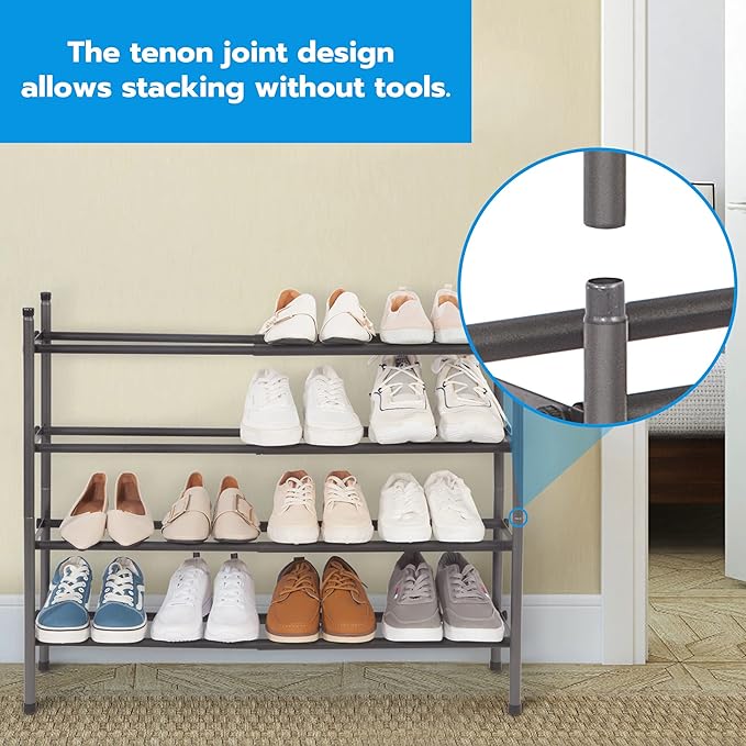 STORAGE MANIAC Expandable Shoe Rack, 16 Pairs Stackable Small Shoe Rack - Image 4