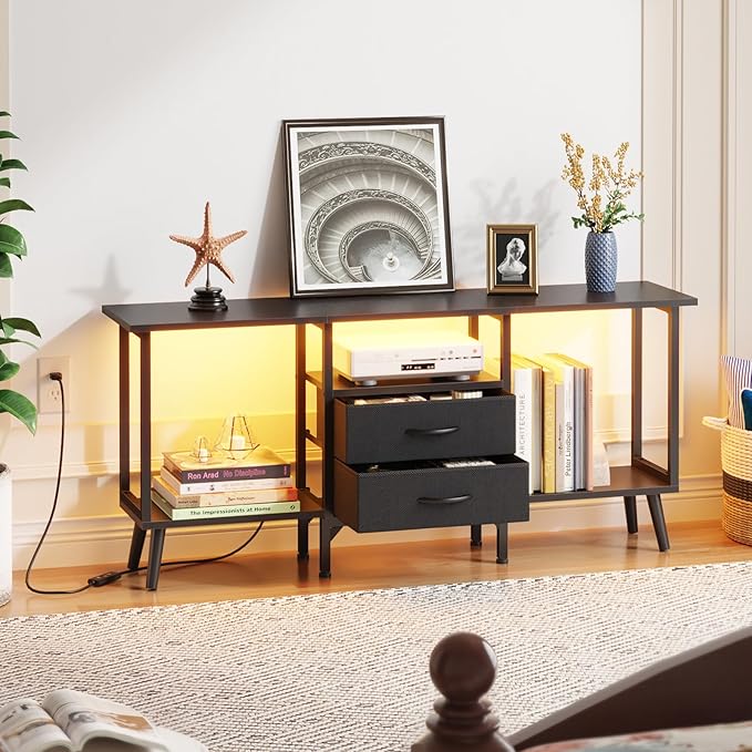 Small TV Stand with Fabric Drawers/LED Light - Image 6