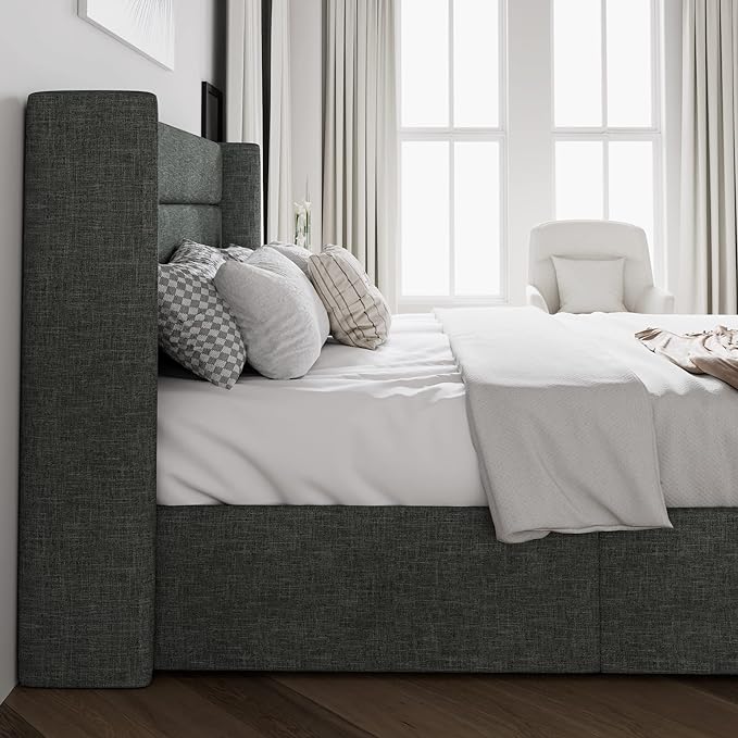 SHA CERLIN Full Size Lift Up Storage Bed/Modern Wingback Headboard/Upholstered - Image 4