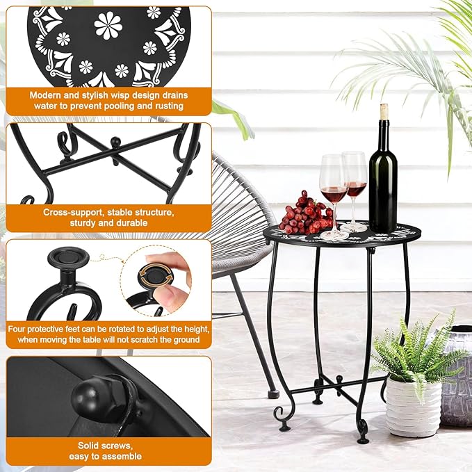 2 Pack Outdoor Side Tables for Patio, Weather Resistant Steel Patio Side Table - Image 7