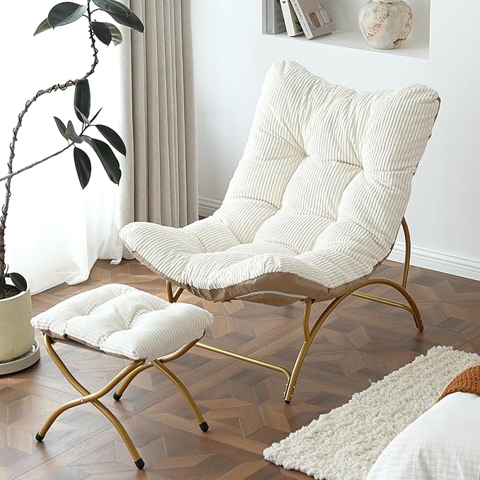 Welnow Accent Chair with Ottoman, Lounge Comfy Soft Leisure Metal Frame Reading by LifeGetsBetterWithWelnow