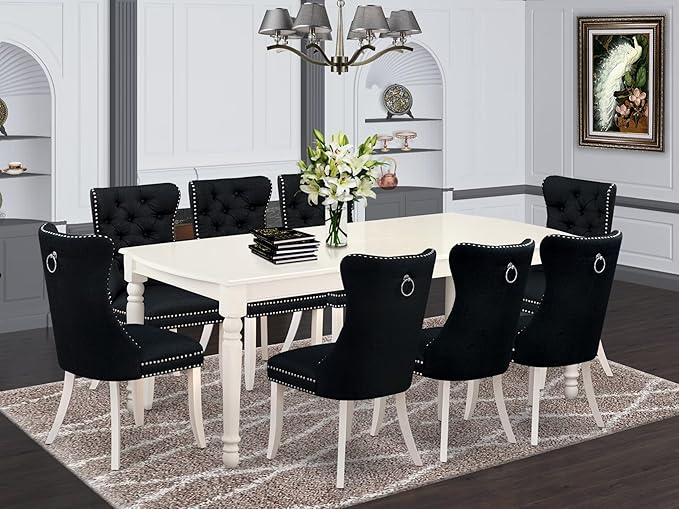 East West Furniture DODA9-LWH-24 9 Piece Kitchen Table Set Includes a Rectangle - Image 2