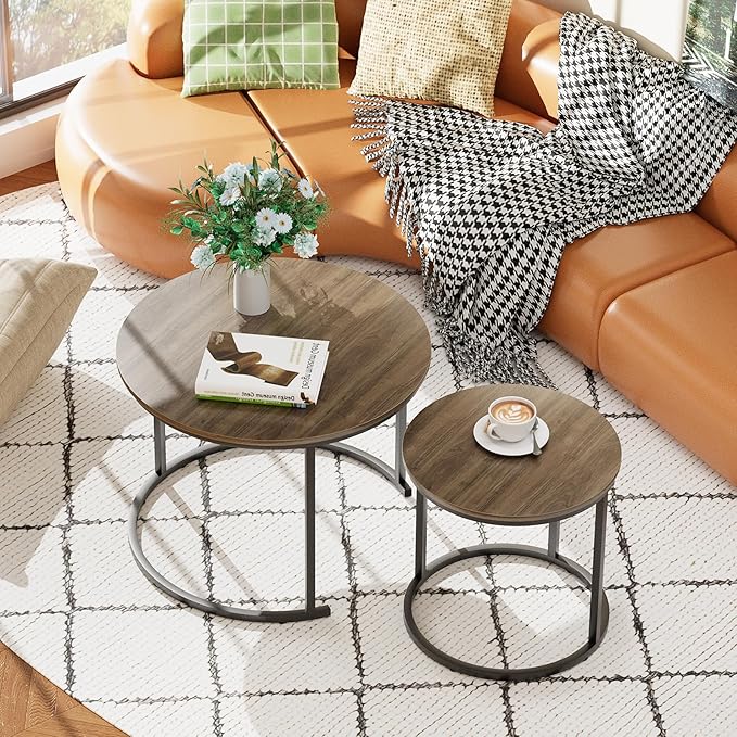 aboxoo Coffee Table Nesting Side Round Table Set of 2 End Table - Image 9