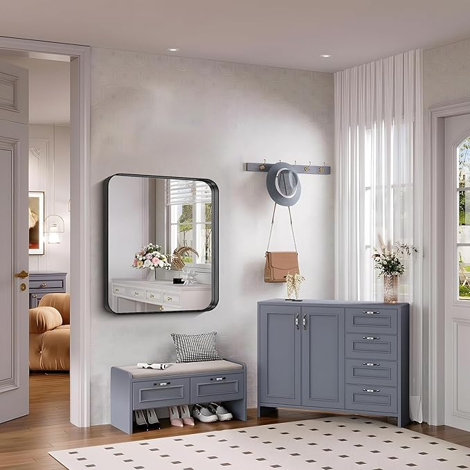 FORBATH 30x36 Inch Bathroom Mirror, Brushed Black Deep Frame Wall Mirror - Image 4