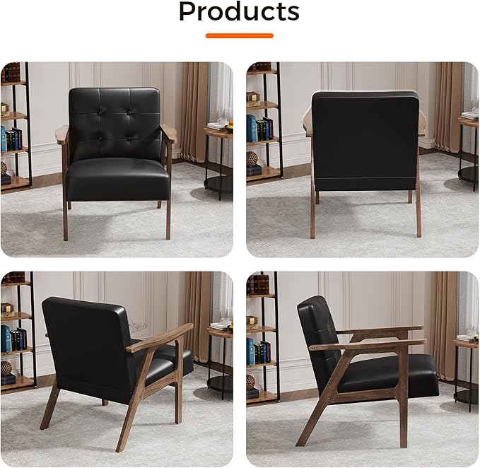 Casaottima PU Leather Accent Chair Mid Century Comfy Cozy Chair - Image 8