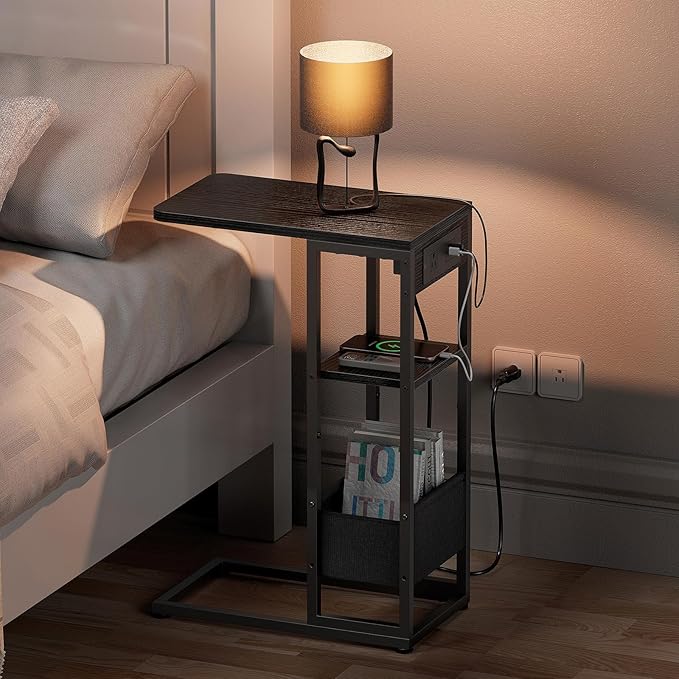 C Shaped End Table with Charging Station, Small Side Table - Image 7